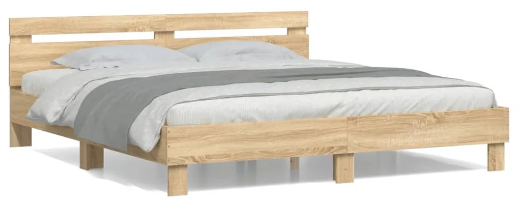 vidaXL Estrutura cama c/ cabeceira derivados madeira carvalho sonoma