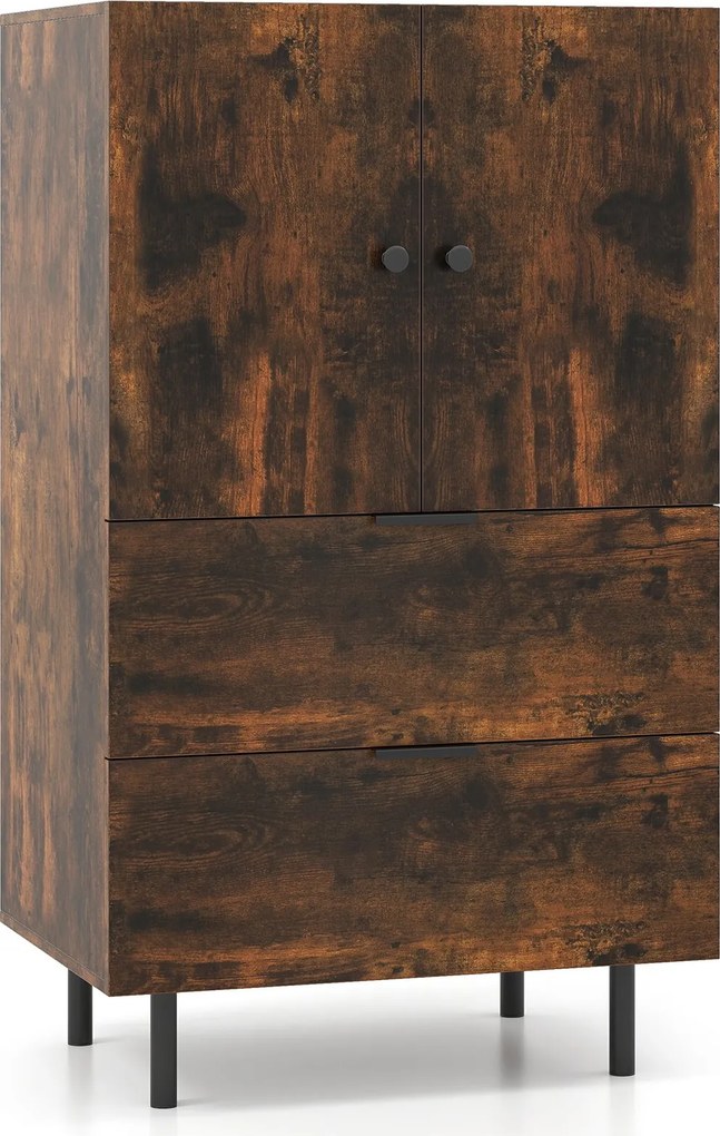 Aparador de madeira com pés de metal com gavetas e portas 60 x 41,5 x 102 cm