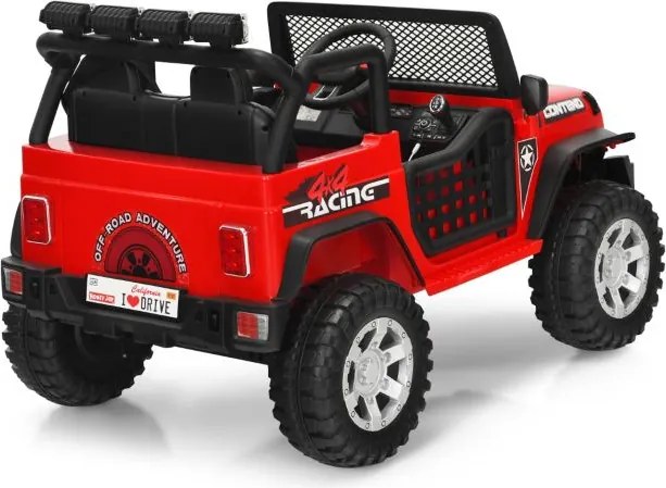 Carro elétrico 12V para crianças com controlo remoto, 3 velocidades, suspensão, música e buzina, para 3 a 7 anos, Vermelho