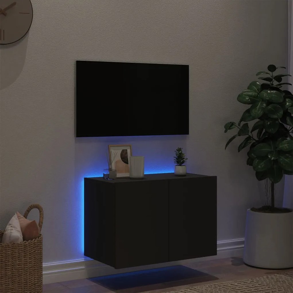 Móvel de parede para TV com luzes LED 60x35x41 cm preto