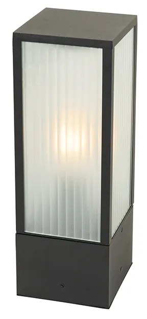 Candeeiro de pé para exterior preto com vidro canelado 40 cm IP44 - Charlois Moderno