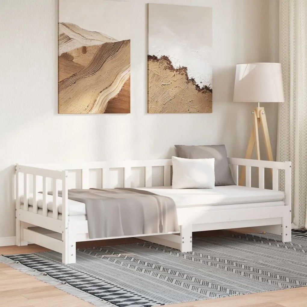 Sofá-cama com gavetão 80x200 cm madeira de pinho maciça branco