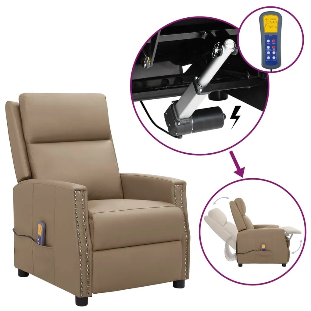 vidaXL Poltrona de massagens elevatória couro artificial cappuccino