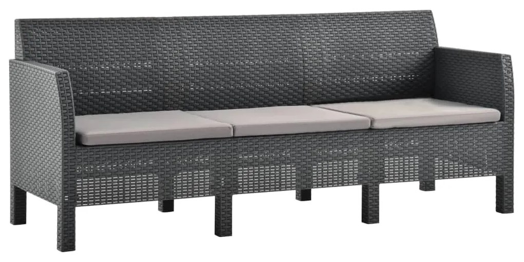 4 pcs conjunto lounge jardim com almofadões vime PP antracite