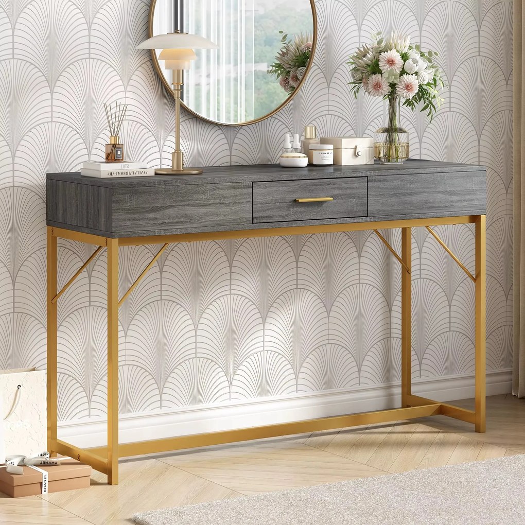 Consola de Entrada com Gaveta – Matosinhos – 120x38x76 cm – Cinzento e
