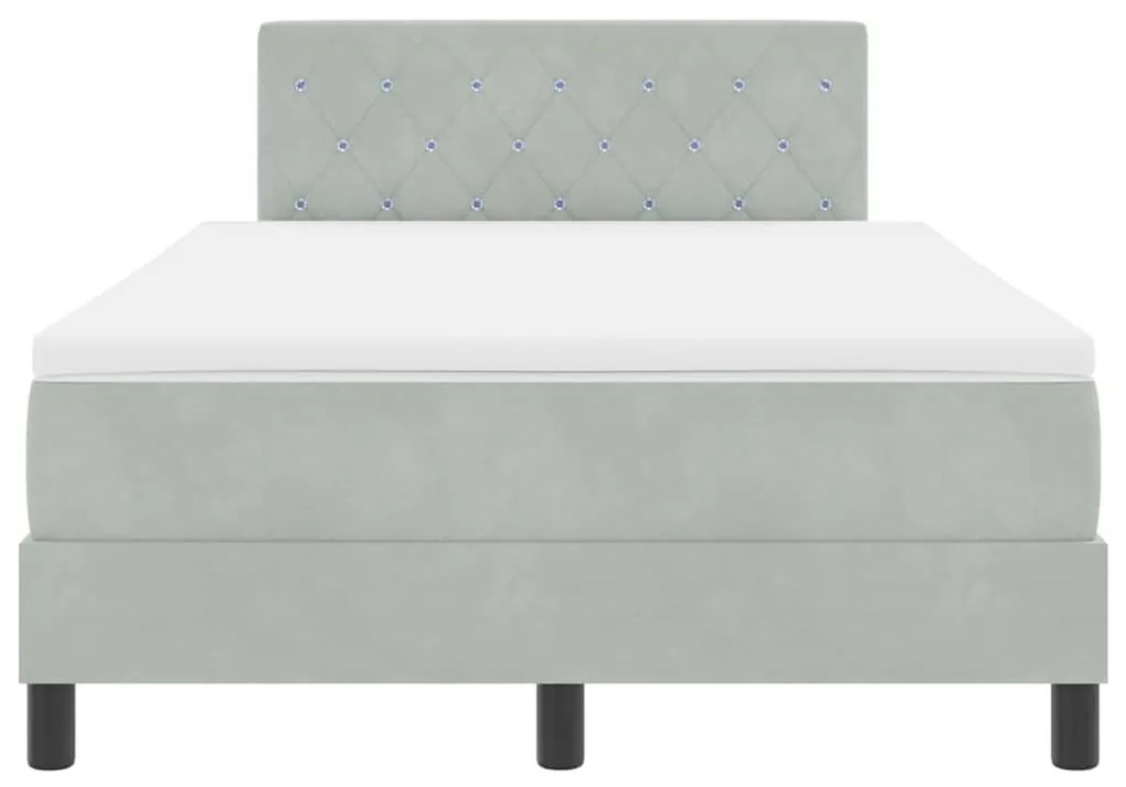 Cama Box Spring com Colchão &amp; LED Cinza Claro 120x190 cm Veludo