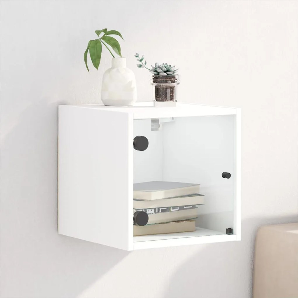vidaXL Mesa de cabeceira c/ porta de vidro 35x37x35 cm branco