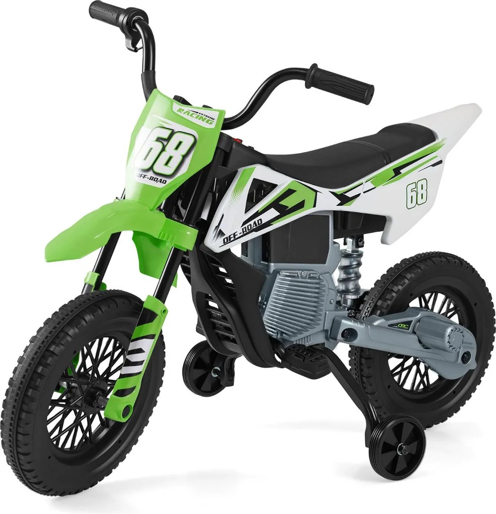 Mota elétrica para crianças 12V com rodas de treino removíveis e suspensão com molas Verde