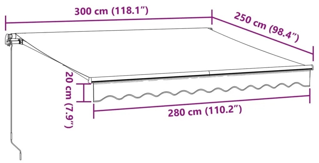 Toldo retrátil manual com luzes LED 300x250 cm antracite/branco