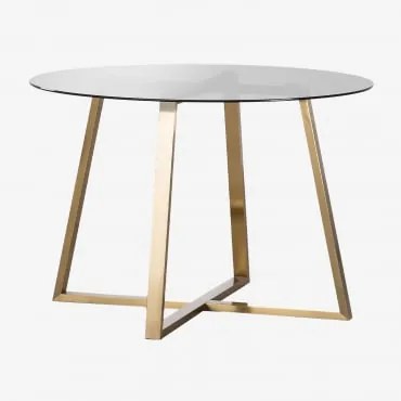 Mesa Redonda Em Vidro E Aço (110 Cm) Salyms Afumado - Sklum