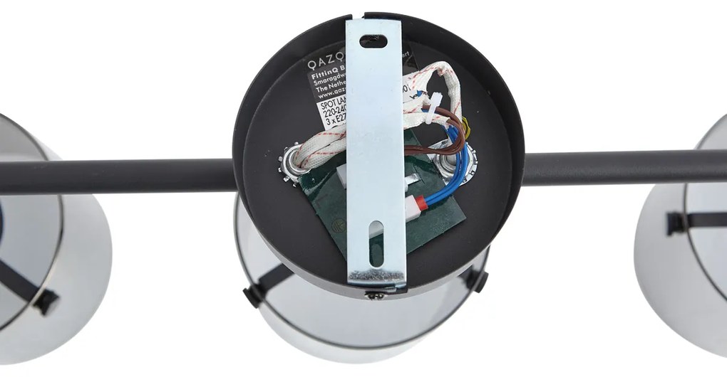 Foco de teto de design preto com vidro fumê 3 luzes - Domo