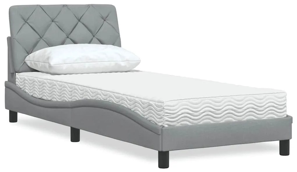 Cama com colchão 90x200 cm tecido cinzento-claro