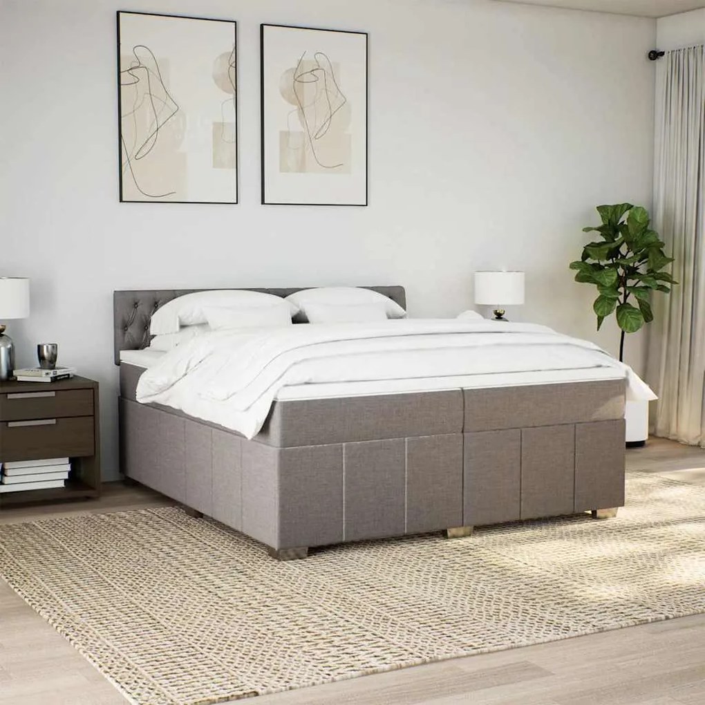 Cama com molas/colchão 200x200 cm tecido castanho-acinzentado