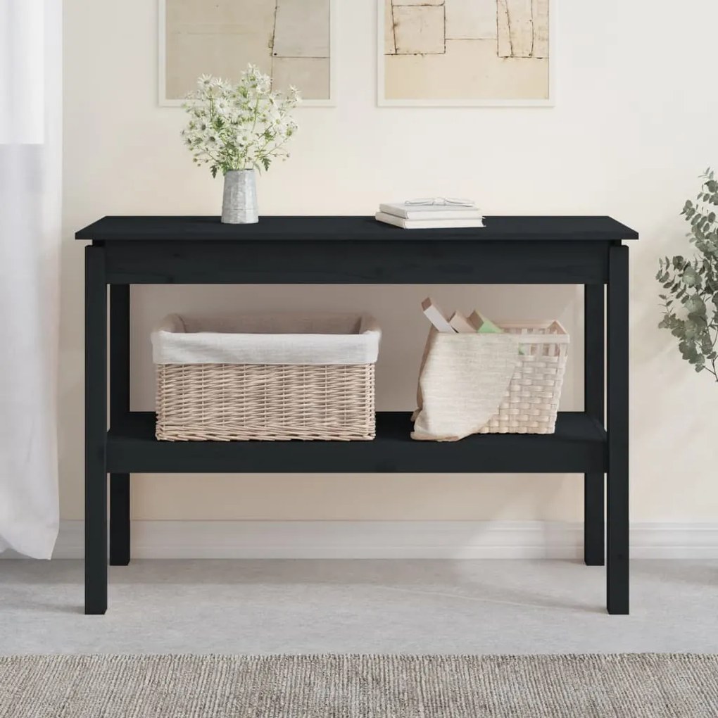 vidaXL Mesa consola 110x40x75 cm madeira de pinho maciça preto