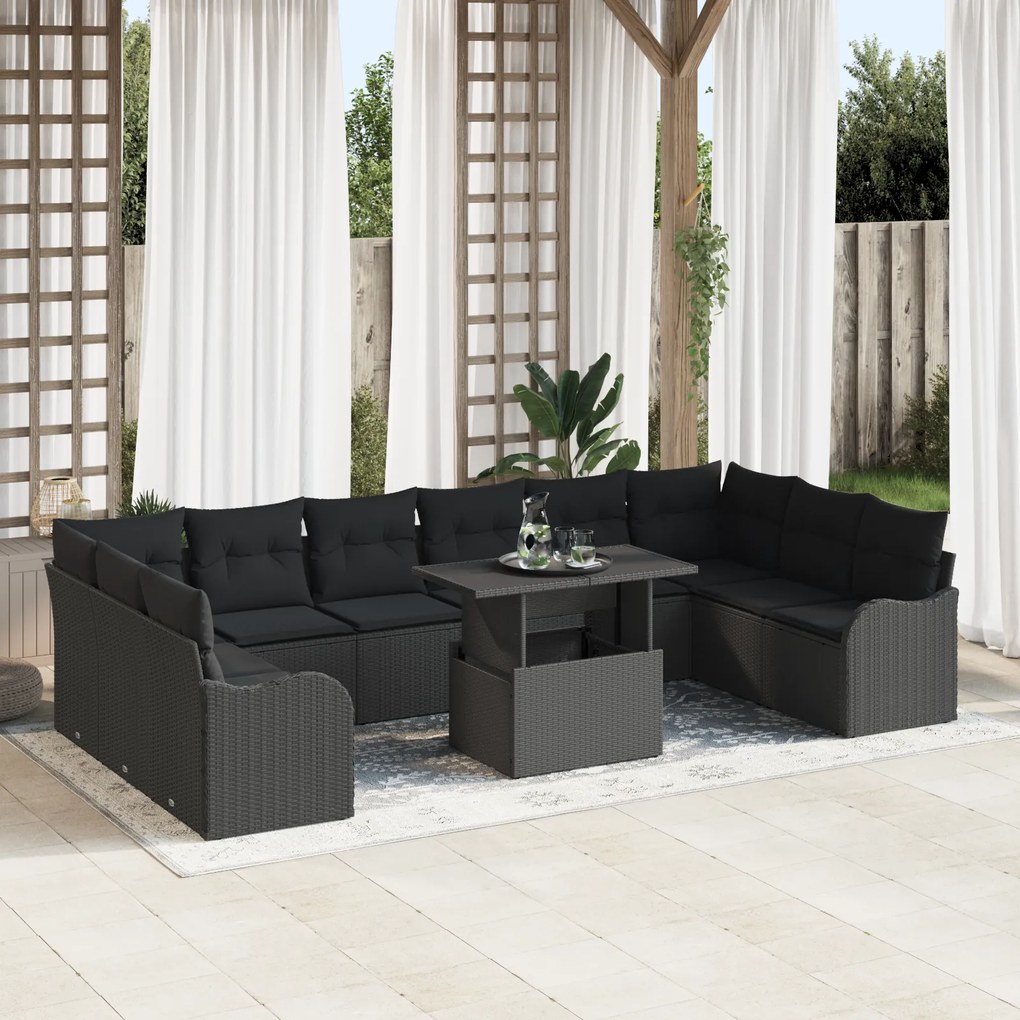 Conjunto de Sofás de Jardim vidaXL de 11 Peças com Almofadas Rattan Po