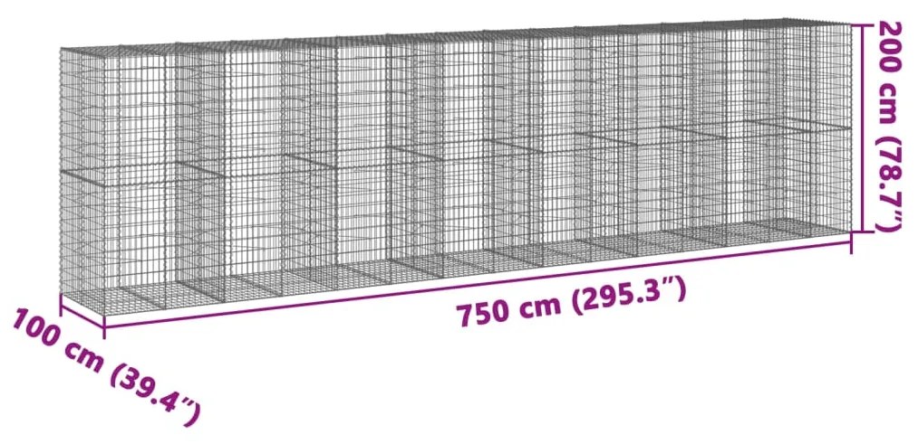 Cesto gabião com cobertura 750x100x200 cm ferro galvanizado