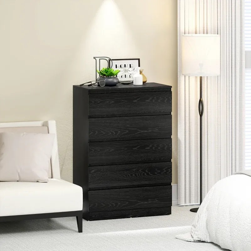 Cómoda 5 Gavetas 77x40x111,5 cm para Quarto Móvel de Arrumação Estilo Moderno Preto