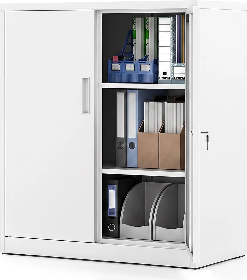 Armário de Armazenamento com 2 Portas, 80 x 40 x 91 cm, Prateleiras Reguláveis, Branco