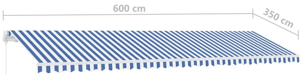 Toldo retrátil manual com LED 600x350 cm azul e branco