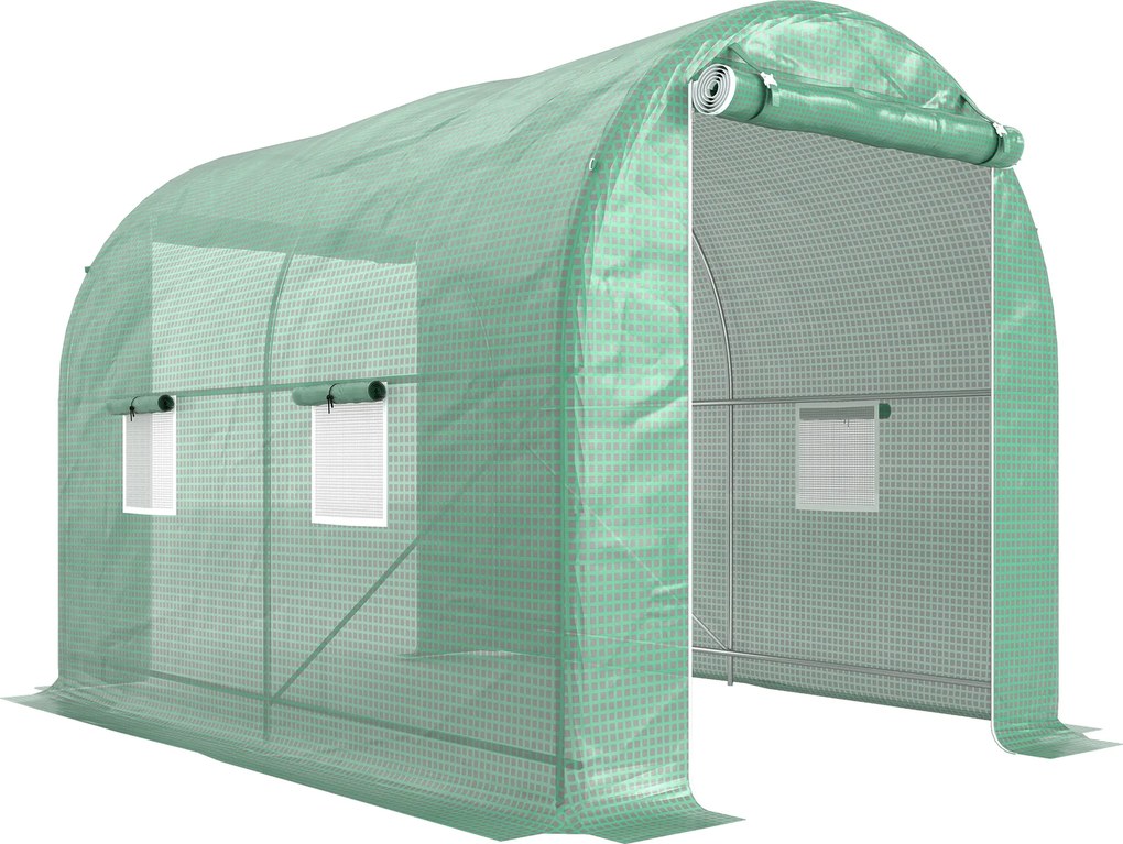 Outsunny Estufa de Jardim Túnel Área ao Solo 6 m² estrutura Tubular Reforçada Porta com Zíper 4 Janelas Enroláveis Verde | Aosom Portugal