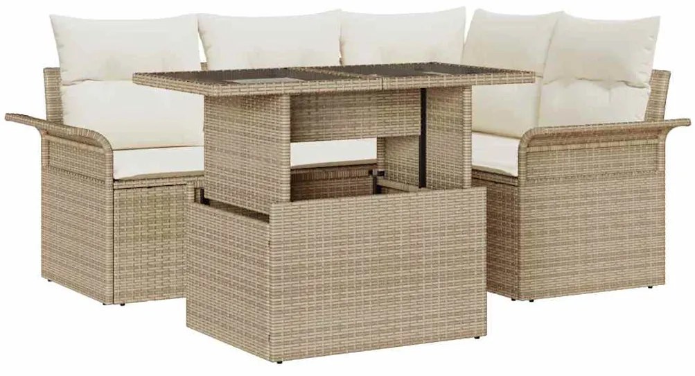 vidaXL Conjunto de Sofá de Jardim 5 Peças com Almofadas Bege em Rattan Sintético