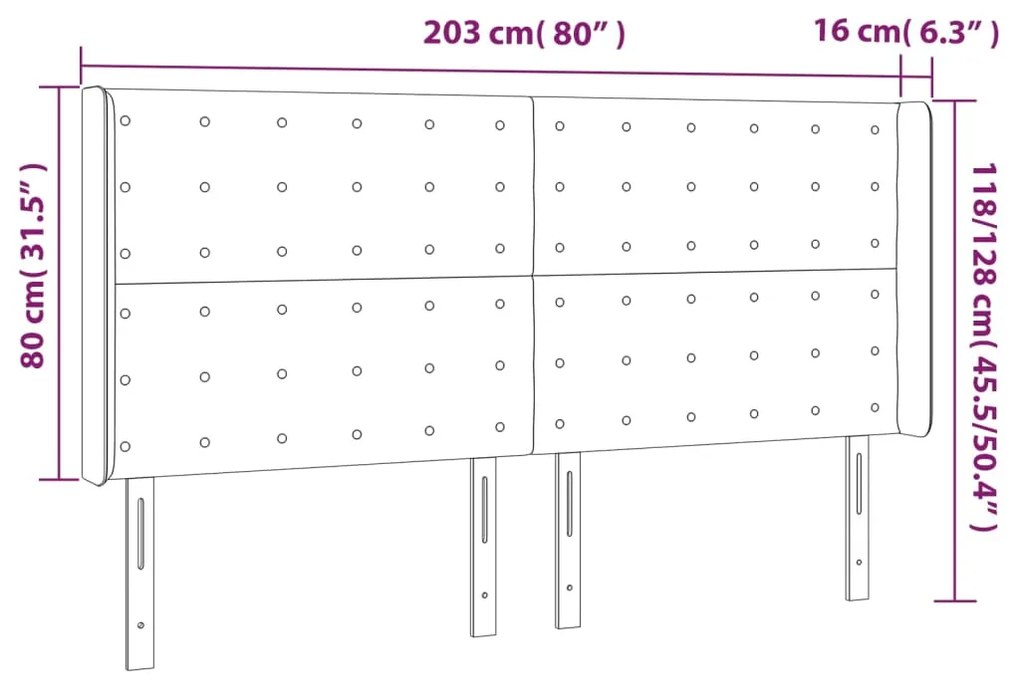 Cabeceira cama c/ abas tecido 203x16x118/128 cm castanho-escuro