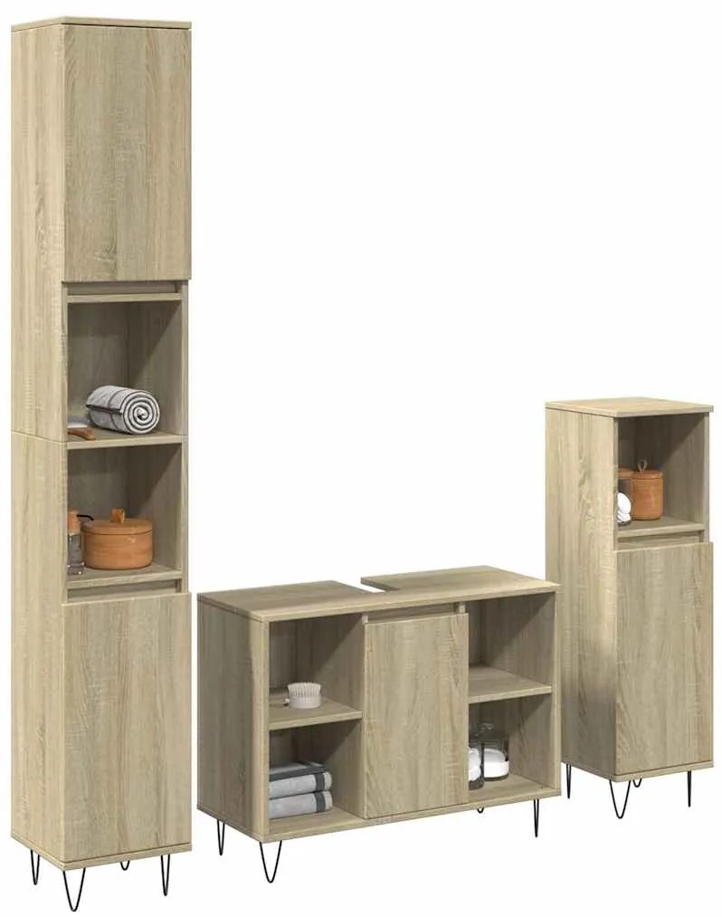 vidaXL 3 pcs conj. móveis casa banho derivados madeira carvalho sonoma