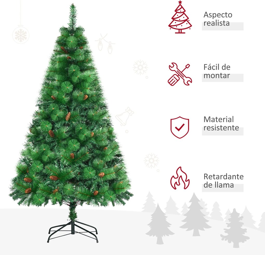 Árvore de Natal Artificial 180cm com 782 Ramos 56 Pinhas Folhas de PVC