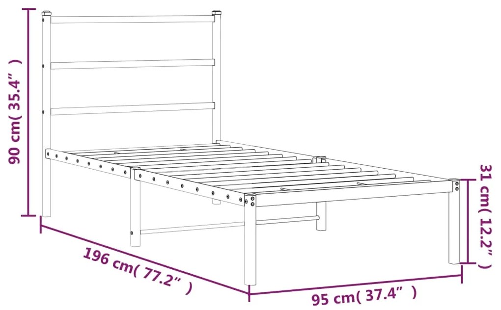 Estrutura de cama com cabeceira 90x190 cm metal preto