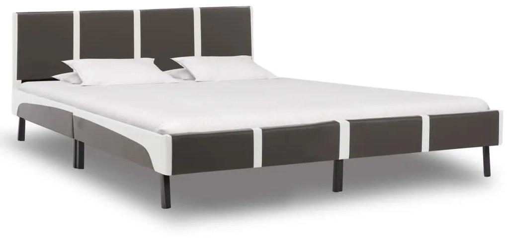 Cama com colchão 180x200 cm couro artificial cinzento e branco