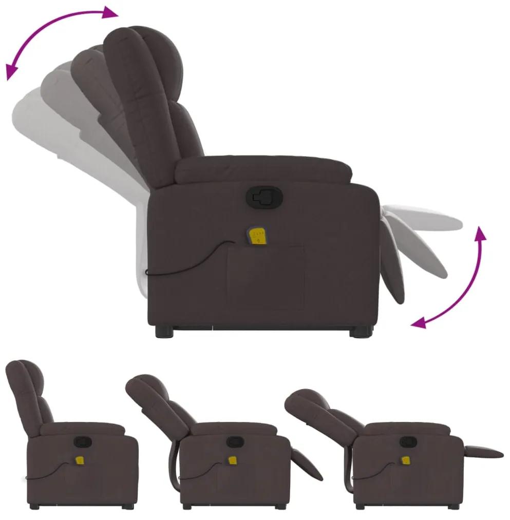 Poltrona massagens reclinável elevatória tecido castanho-escuro