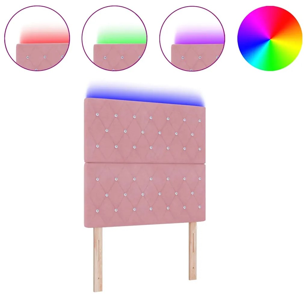 Cabeceira LED rosa 90 cm veludo