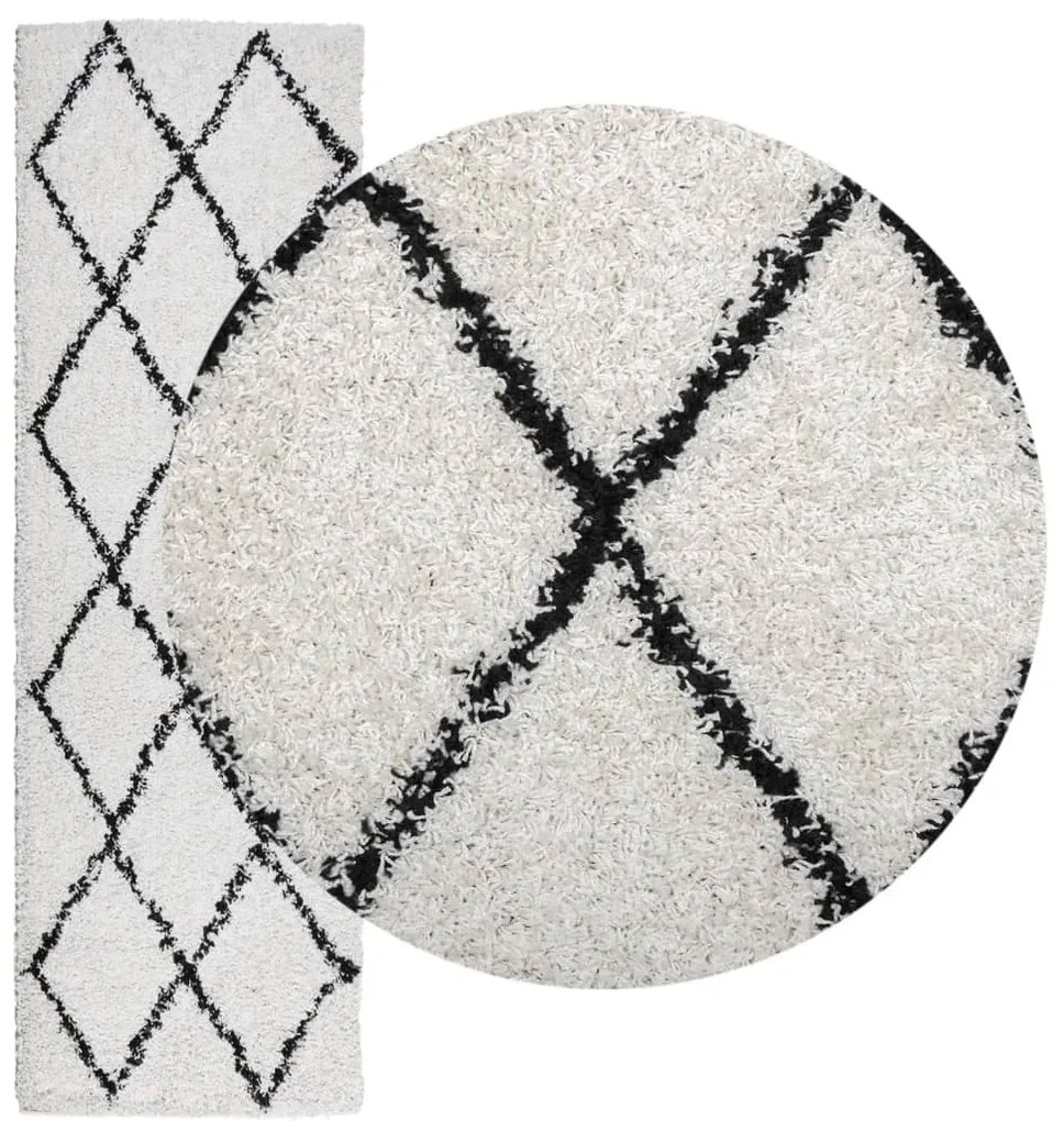 Tapete shaggy de pelo alto PAMPLONA 80x250 cm creme e preto