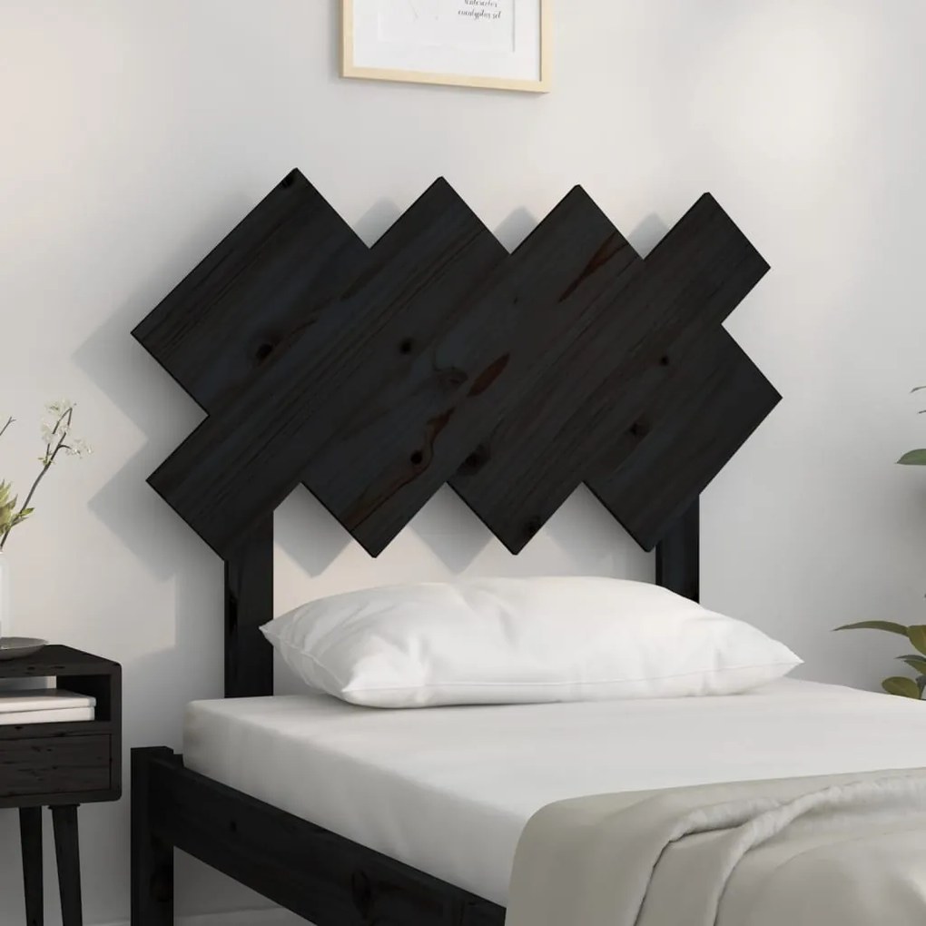 Cabeceira de cama 92x3x81 cm pinho maciço preto