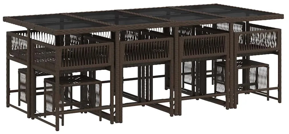 13 pcs conjunto jantar p/ jardim c/ almofadões vime PE castanho