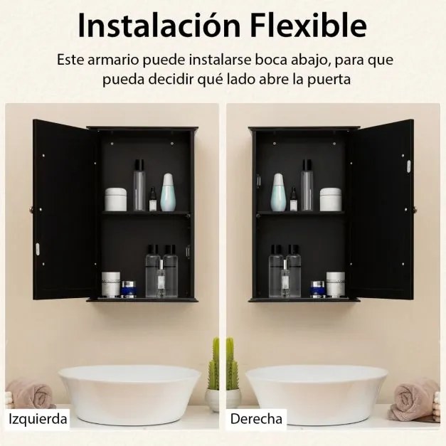 Armário de casa banho com espelho 34 x 15 x 51 cm de parede com uma porta e prateleira ajustável para casa, banheiro, cozinha Preto