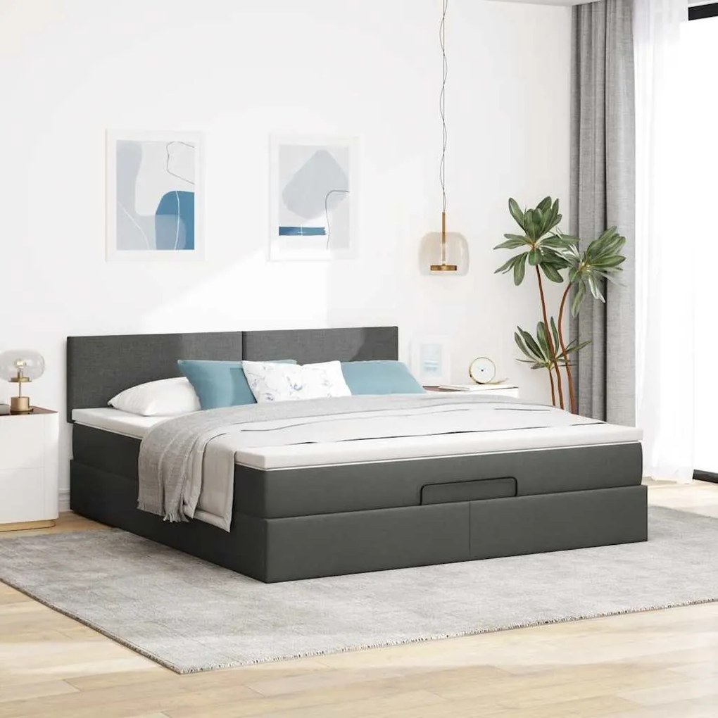 Estrutura de cama otomana com colchão 180x200cm cinzento escuro