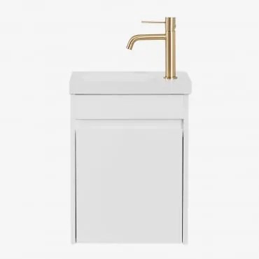 Conjunto De Móvel De Casa De Banho Suspenso Em Madeira Com Lavatório Integrado Narek Branco & Sem Espelho & Dourado ↑20 - Sklum