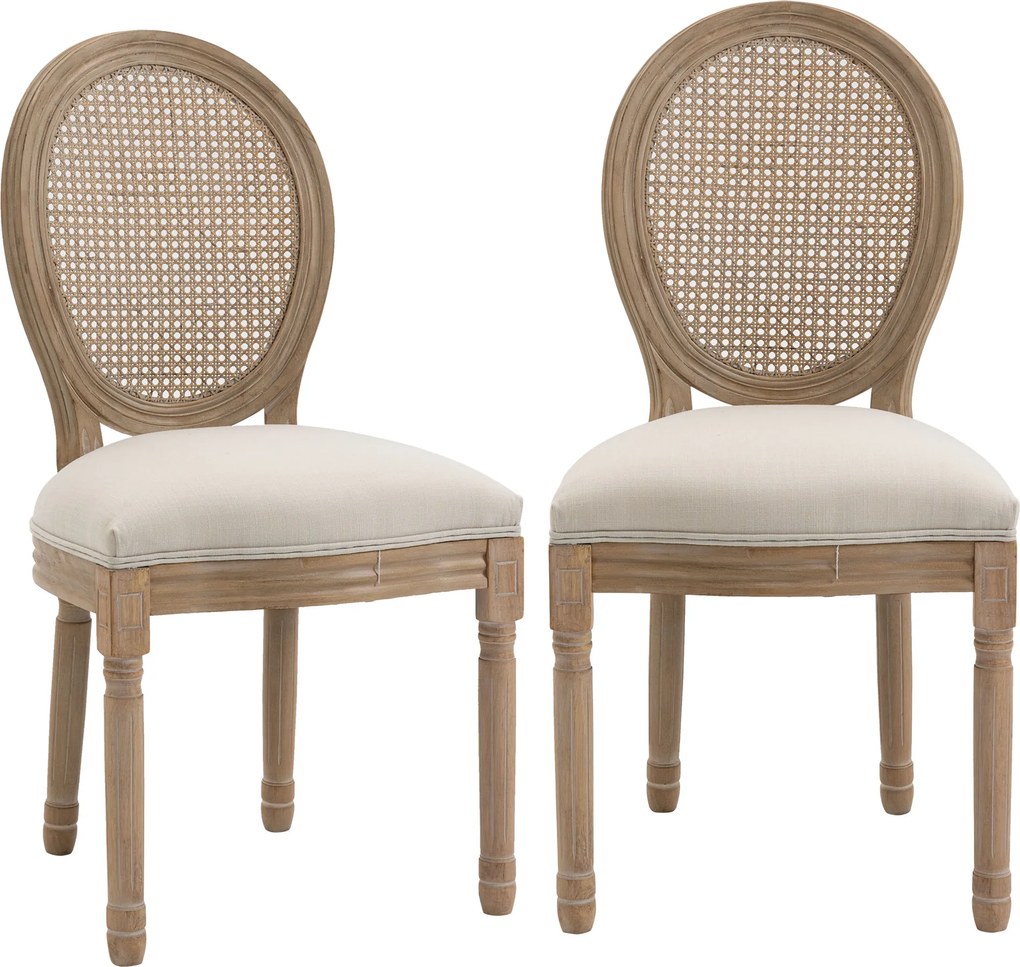 Conjunto de 2 Cadeiras de Jantar Medalhão, 49 x 56 x 96 cm, Encosto em Palhinha, Creme