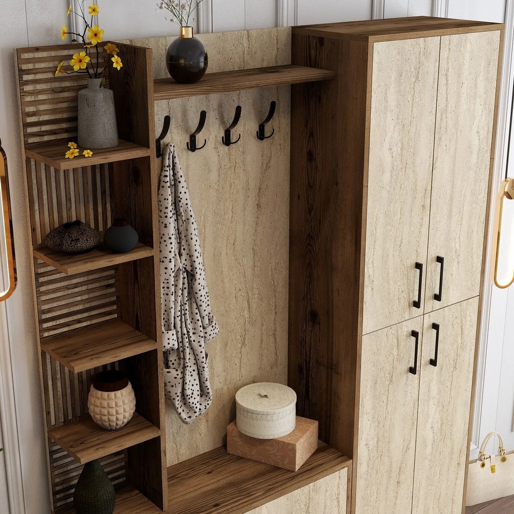 Hall Stand Viyana Da – Nogueira e Travertino – 150x200x35 cm