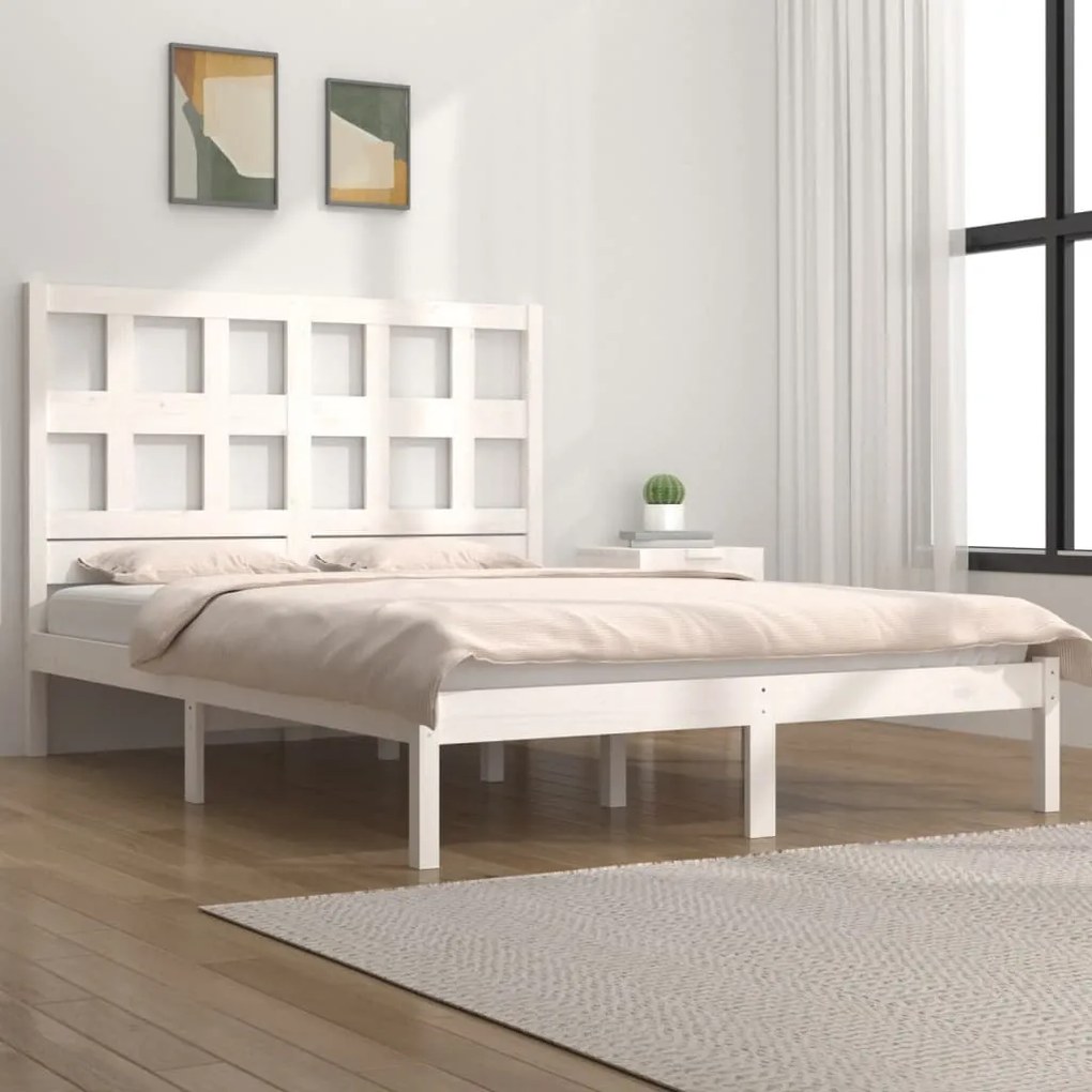 Cama sem colchão 150x200 cm madeira de pinho maciça branco