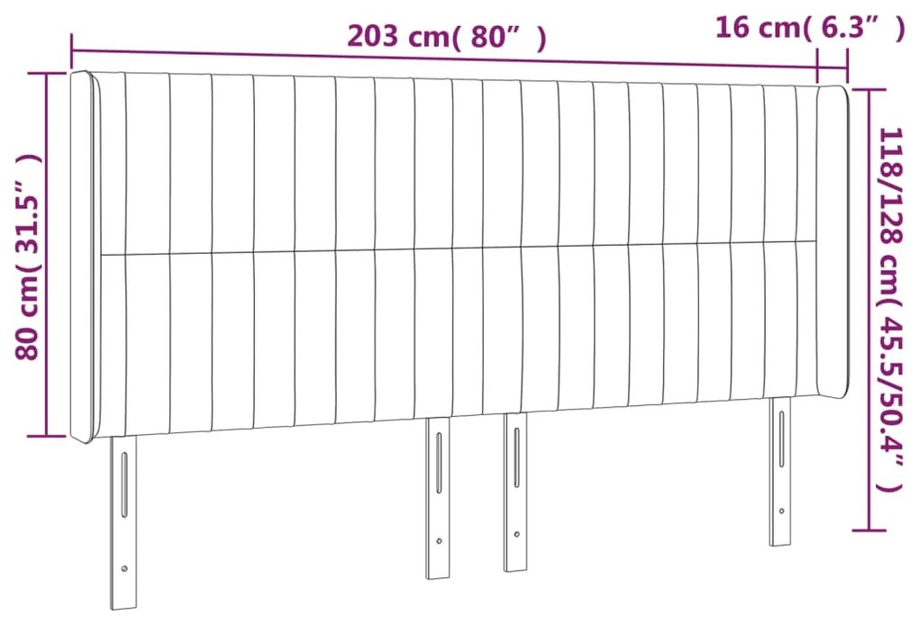 Cabeceira de cama c/ luzes LED tecido 203x16x118/128cm castanho