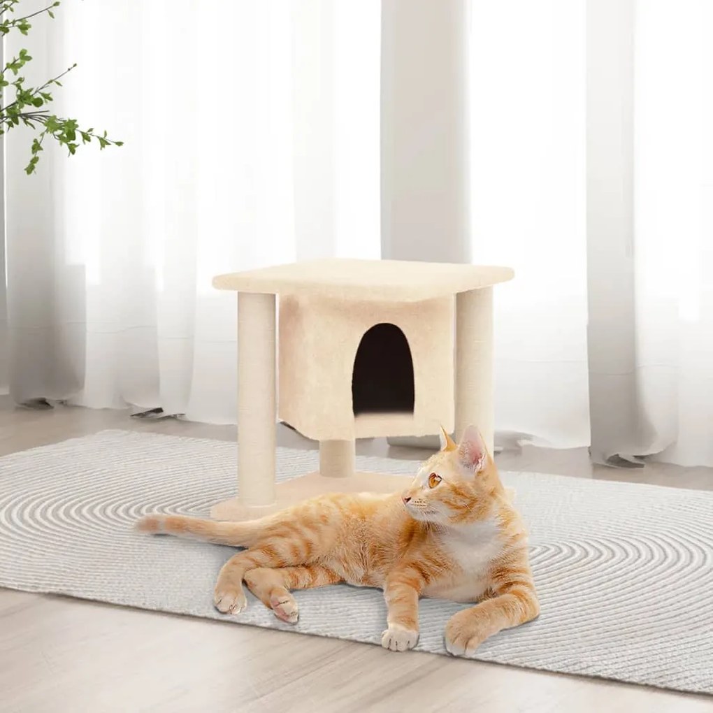vidaXL Árvore p/ gatos c/ postes arranhadores sisal 37 cm cor creme