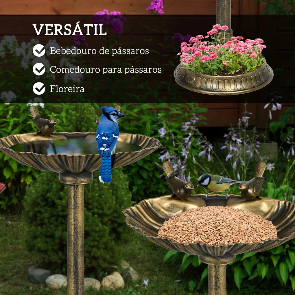 Banho para Pássaros de Jardim Exterior 81 cm com Design em Concha e Acabamento Envelhecido Leve e Resistente Bronze