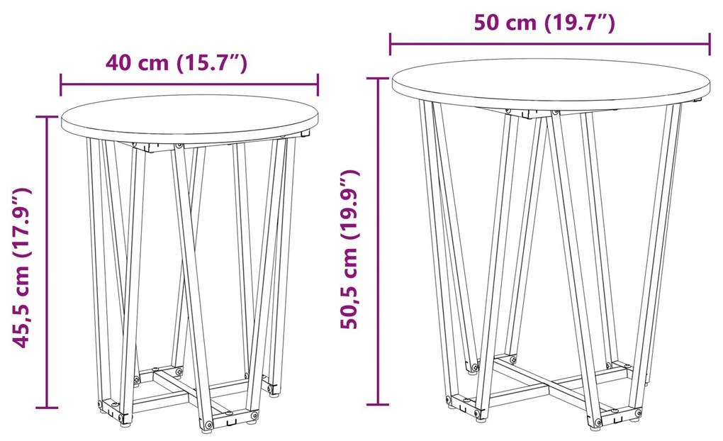 Conjunto de Mesas de Apoio 2 pcs Cinza Sonoma em Madeira e Metal