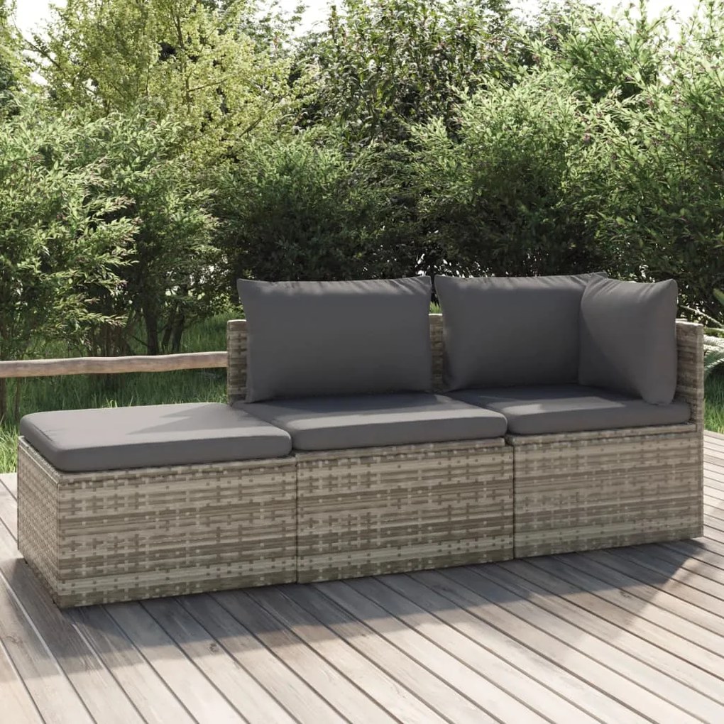 vidaXL 3 pcs conjunto lounge de jardim c/ almofadões vime PE cinzento