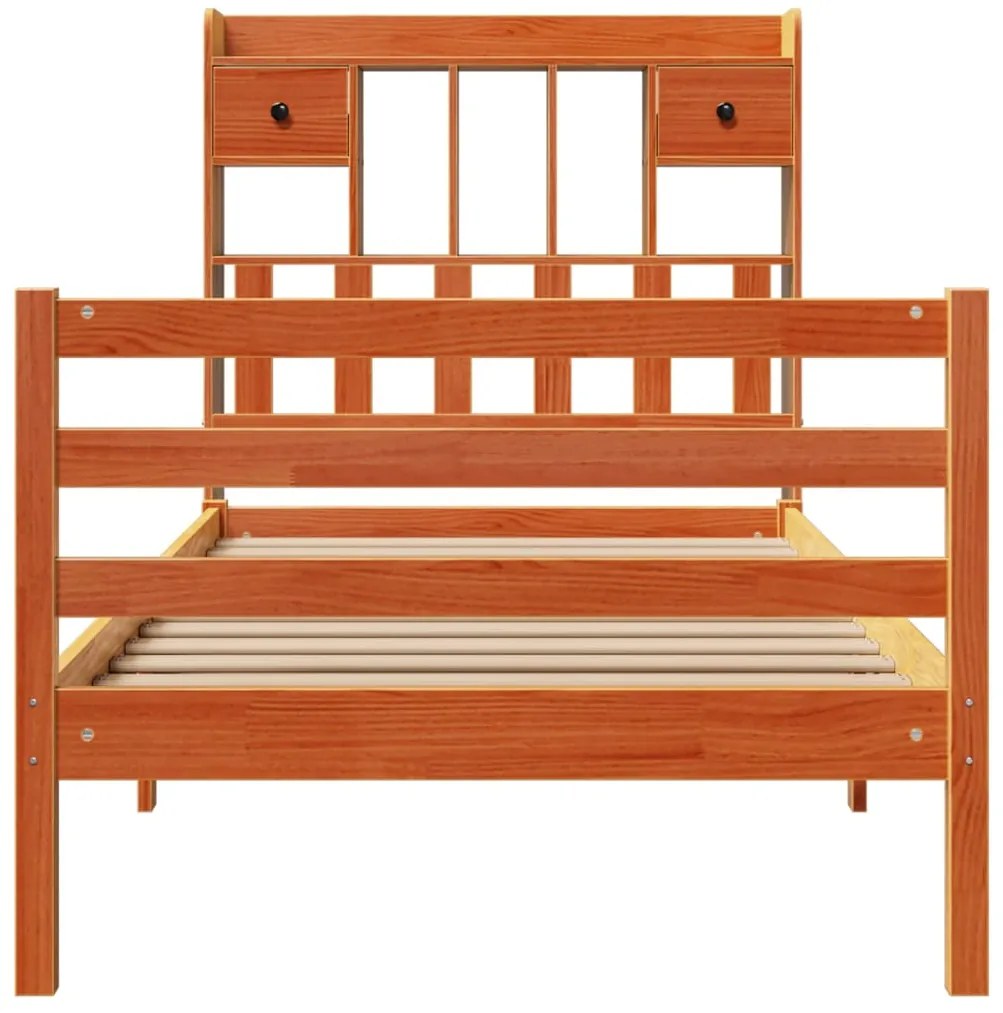 Cama com estante sem colchão 90x190cm pinho maciço castanho-mel