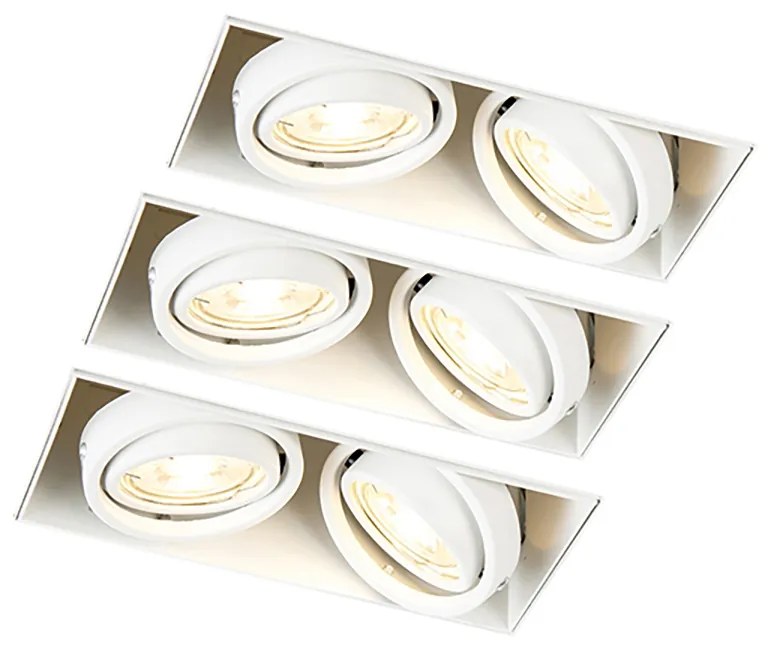 Conjunto de 3 focos embutidos brancos GU10 inclináveis sem moldura 2 luzes - Oneon Moderno