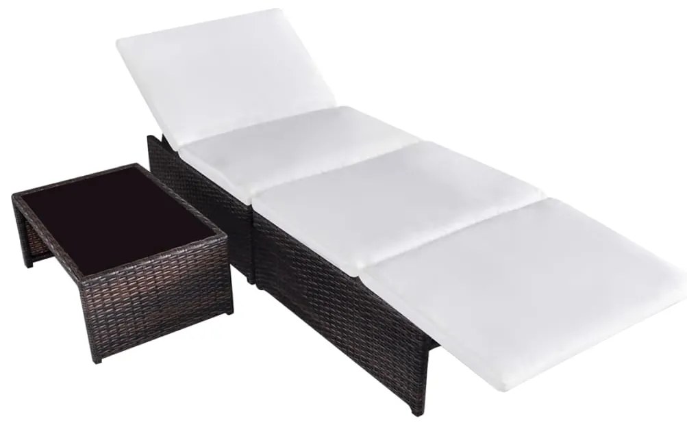 Cadeiras jardim reclináveis 2 pcs c/ mesa vime PE castanho