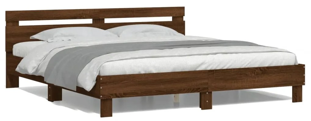 vidaXL Estrutura cama cabeceira/luzes LED 160x200 cm carvalho castanho